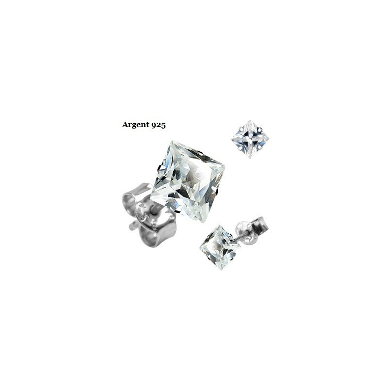 paires de Boucle d'Oreille pour homme en Argent massif 925 cristal Carré