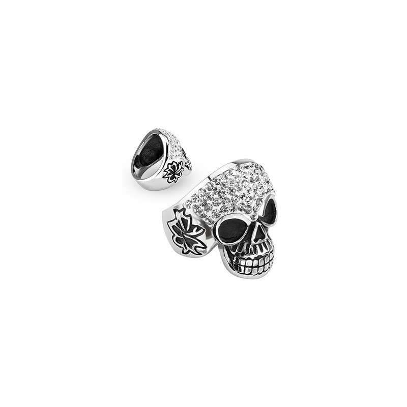 Bague bicker homme femme en cier chirurgical 316l inoxydable motif tête de mort cristal