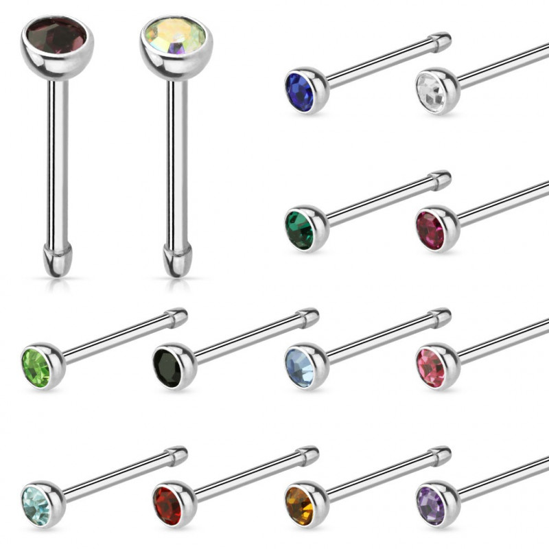 Piercing stud nez tige droite en acier chirurgical avec cristal de 2 mm