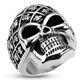 Bague homme Acier inoxydable Skull tête de mort Fleur de lys