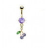 Piercing nombril plaqué or pendentif cerise articulé strass violet