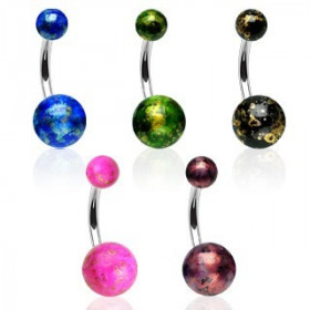 Piercing nombril en acier chirurgical bille acrylique galaxy rouge pas cher