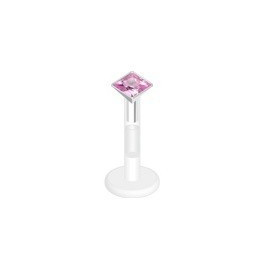 piercing labret bioflex teflon avec cristal de 2mm couleur rose carré