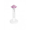 piercing labret bioflex teflon avec cristal de 2mm couleur rose carré
