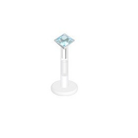 piercing labret bioflex teflon avec cristal de 2mm couleur bleu turquoise carré
