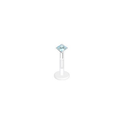 piercing labret bioflex teflon avec cristal de 2mm couleur bleu turquoise carré