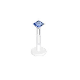 piercing labret bioflex teflon avec cristal de 3mm couleur Bleu carré