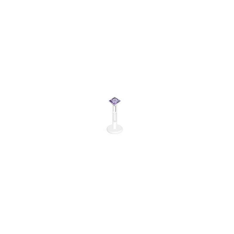 piercing labret bioflex teflon avec cristal de 3mm couleur violet carré