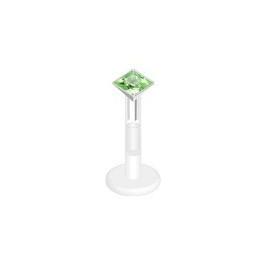 piercing labret bioflex teflon avec cristal de 2mm couleur vert carré