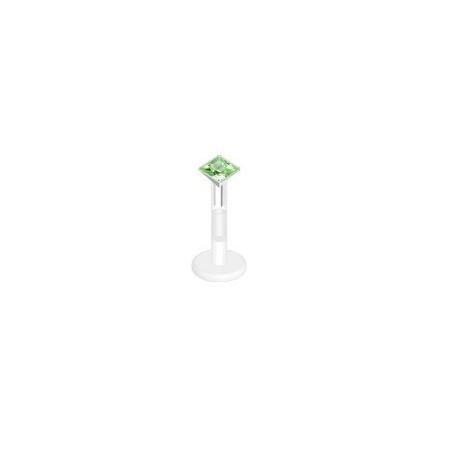 piercing labret bioflex teflon avec cristal de 2mm couleur vert carré