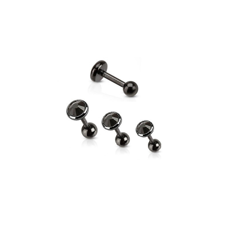 Piercing oreille acier chirurgical noir cristal rond noir pour piercing tragus piercing hélix et piercing lobes oreille