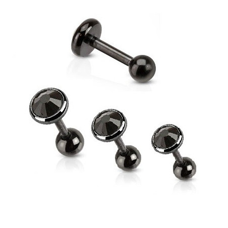 Piercing oreille acier chirurgical noir cristal rond noir pour piercing tragus piercing hélix et piercing lobes oreille