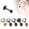 Piercing oreille acier chirurgical noir cristal rond pour piercing tragus piercing hélix et piercing lobes d'oreille