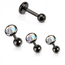 Piercing oreille acier chirurgical noir cristal rond irisé pour piercing tragus piercing hélix et piercing lobes oreille