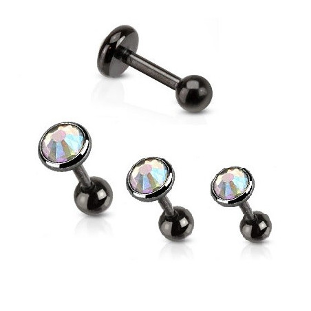 Piercing oreille acier chirurgical noir cristal rond irisé pour piercing tragus piercing hélix et piercing lobes oreille