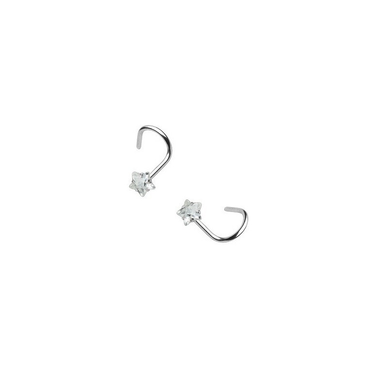 Piercing nez acier chirurgical motif étoile cristal oxyde de zirconium couleur blanc argent pas cher