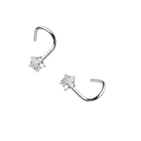 Piercing nez acier chirurgical motif étoile cristal oxyde de zirconium couleur blanc argent pas cher