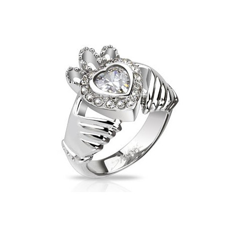 Bague de Claddagh pour femme en acier inoxydable motif coeur couronne et main