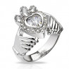 Bague de Claddagh pour femme en acier inoxydable motif coeur couronne et main