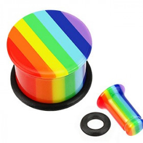 Piercing plug écrateur oreille en acrylique couleur Gay pride arc en ciel