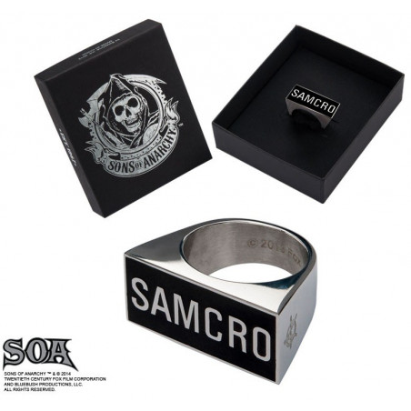 Bague chevalière pour homme et femme marque Sons or Anarchy SAMCRO noir acier inoxydable