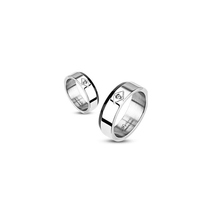 Bague femme en Acier inoxydable bicolore de 4mm avec cristal