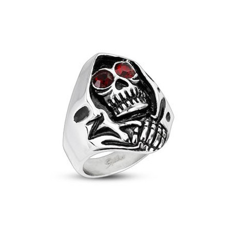 Bague pour homme skull tête de mort rubis rouge bague acier motif focheuse