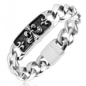 Bracelet gourmette pour homme en acier inoxydable motif fleur de lys