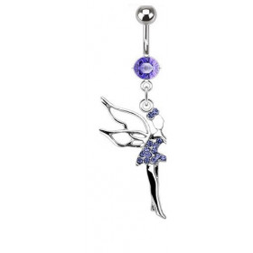 Piercing nombril en acier chirurgical haute qualité pendentif fée clochette cristal Violet
