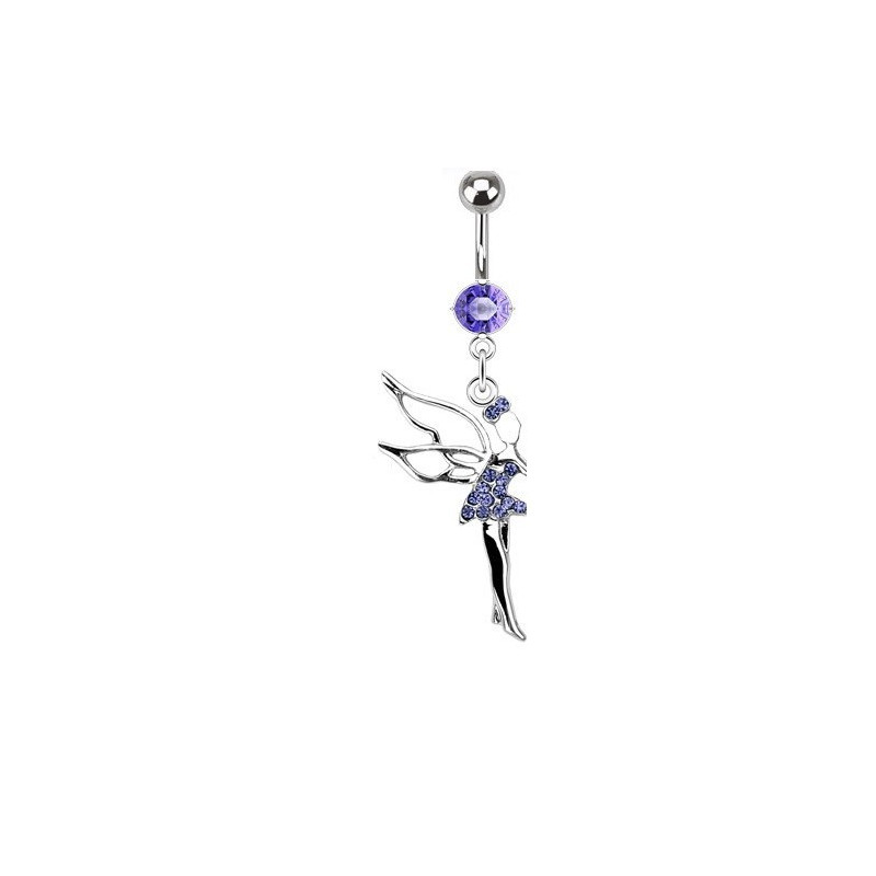 Piercing nombril en acier chirurgical haute qualité pendentif fée clochette cristal Violet