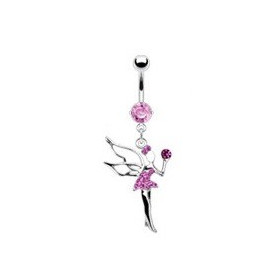 Piercing nombril en acier chirurgical haute qualité pendentif fée clochette cristal rose