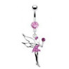 Piercing nombril en acier chirurgical haute qualité pendentif fée clochette cristal rose