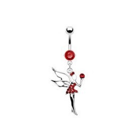 Piercing nombril en acier chirurgical haute qualité pendentif fée clochette cristal rouge