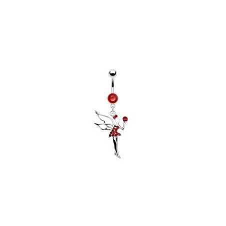 Piercing nombril en acier chirurgical haute qualité pendentif fée clochette cristal rouge