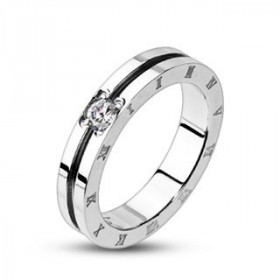 Bague anneau femme acier chirurgical inoxydable chiffre romain strass