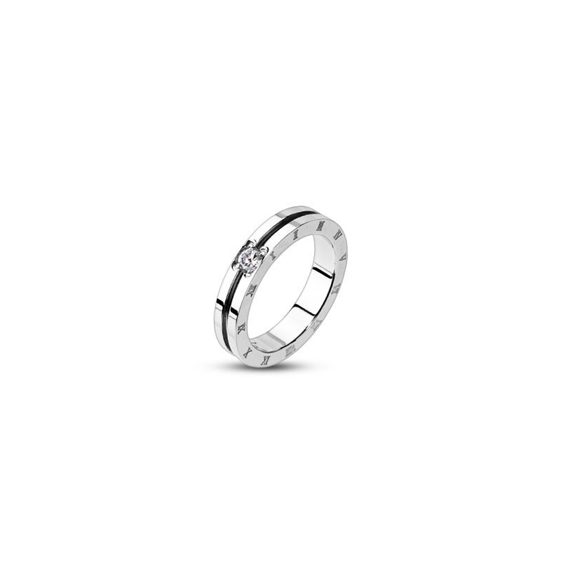 Bague anneau femme acier chirurgical inoxydable chiffre romain strass