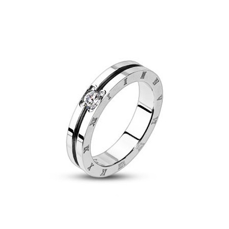 Bague anneau femme acier chirurgical inoxydable chiffre romain strass