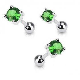 Piercing oreille en acier chirurgical motif cristal rond oxyde zirconium couleur vert solitaite pour piercing tragus et hélix