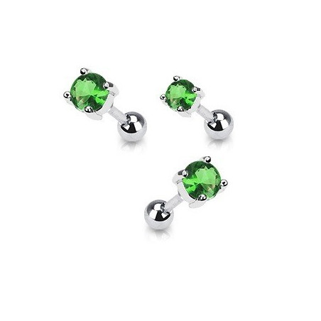 Piercing oreille en acier chirurgical motif cristal rond oxyde zirconium couleur vert solitaite pour piercing tragus et hélix