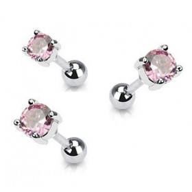 Piercing oreille en acier chirurgical motif cristal rond oxyde zirconium couleur rose solitaite pour piercing tragus et hélix