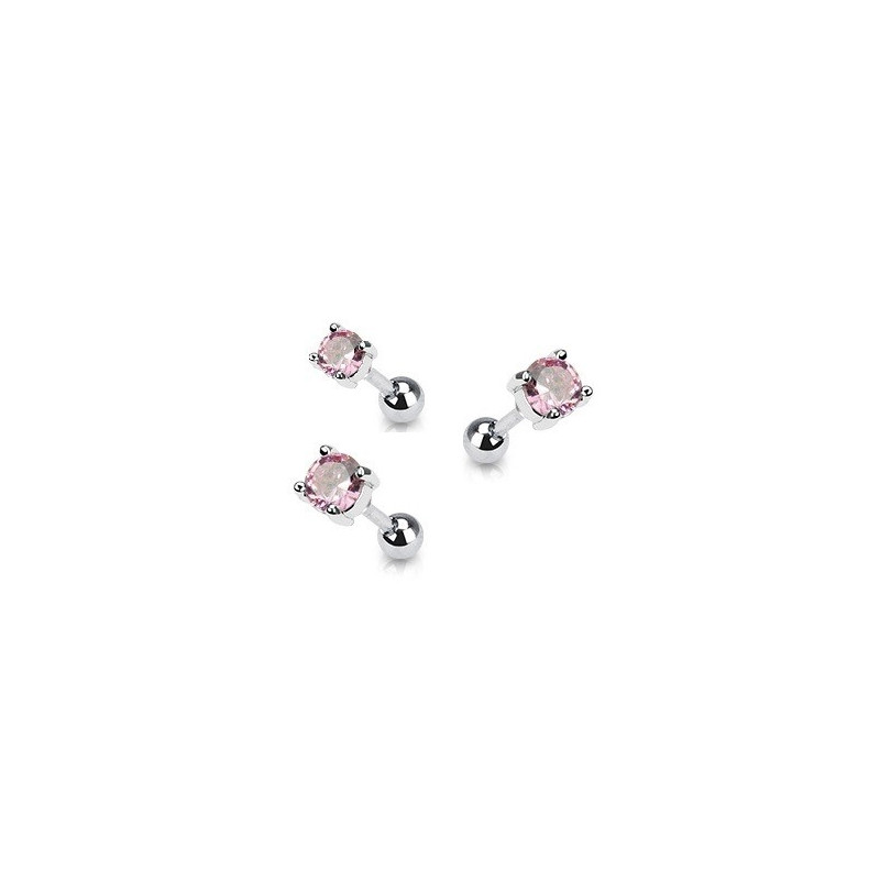 Piercing oreille en acier chirurgical motif cristal rond oxyde zirconium couleur rose solitaite pour piercing tragus et hélix