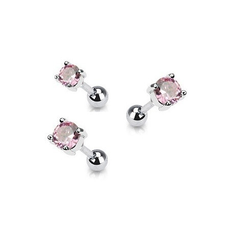 Piercing oreille en acier chirurgical motif cristal rond oxyde zirconium couleur rose solitaite pour piercing tragus et hélix