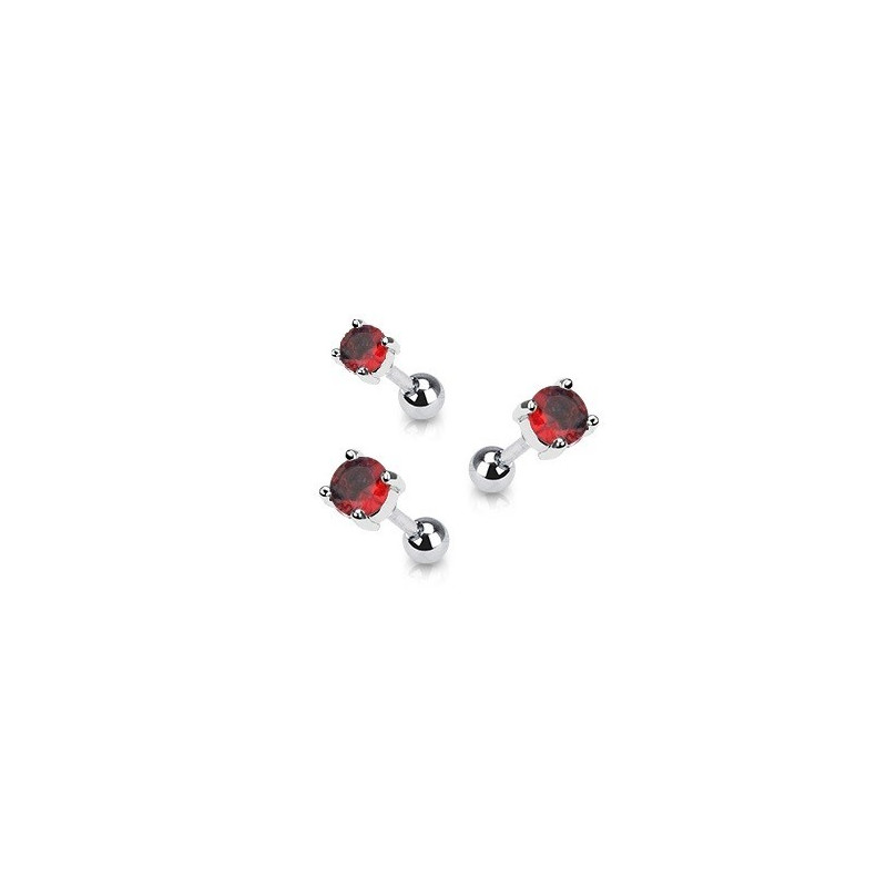 Piercing oreille en acier chirurgical motif cristal rond oxyde zirconium couleur rouge solitaite pour piercing tragus et hélix