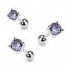 Piercing oreille en acier chirurgical motif cristal rond oxyde zirconium couleur violet solitaite pour piercing tragus et hélix