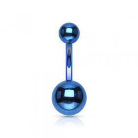 Piercing nombril double bille en titane anodisé de couleur bleu