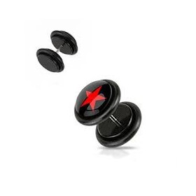 Piercing oreille faux plug noir logo étoile rouge pas cher