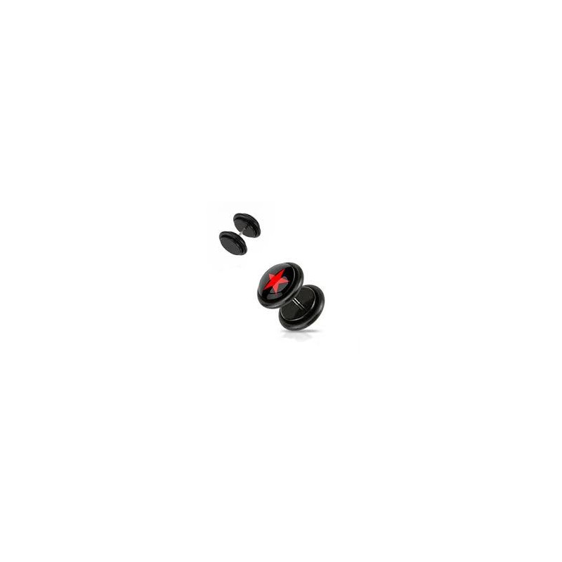 Piercing oreille faux plug noir logo étoile rouge pas cher