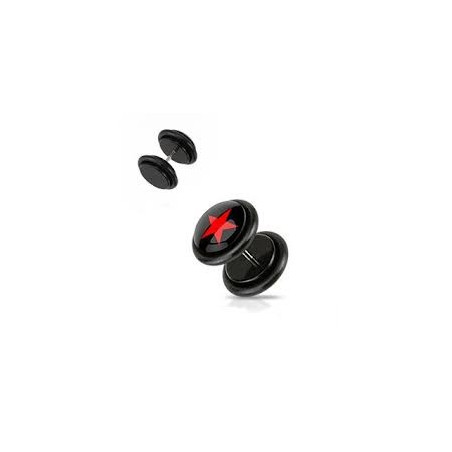 Piercing oreille faux plug noir logo étoile rouge pas cher