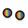 Piercing oreille faux plug écarteur noir logo gay pride jaune pas cher