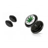 Piercing oreille faux plug noir logo rasta feuille de cannabis pas cher